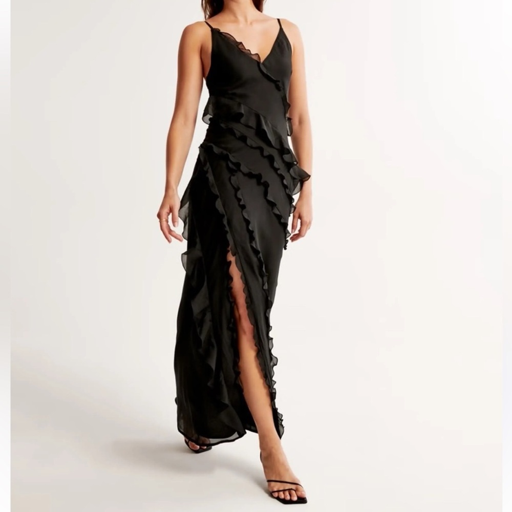 Abercrombie & Fitch Black Ruffle Maxi Dress